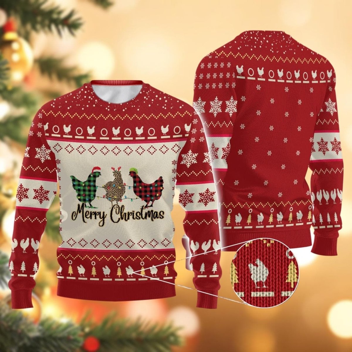 Chicken Merry Christmas Red Ugly Christmas Sweater Farm Animal Holiday Knit Jumper