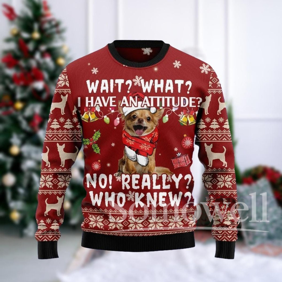 Chihuahua Christmas Sweater Funny Dog Ugly Holiday Knit Pullover for Pet Lovers