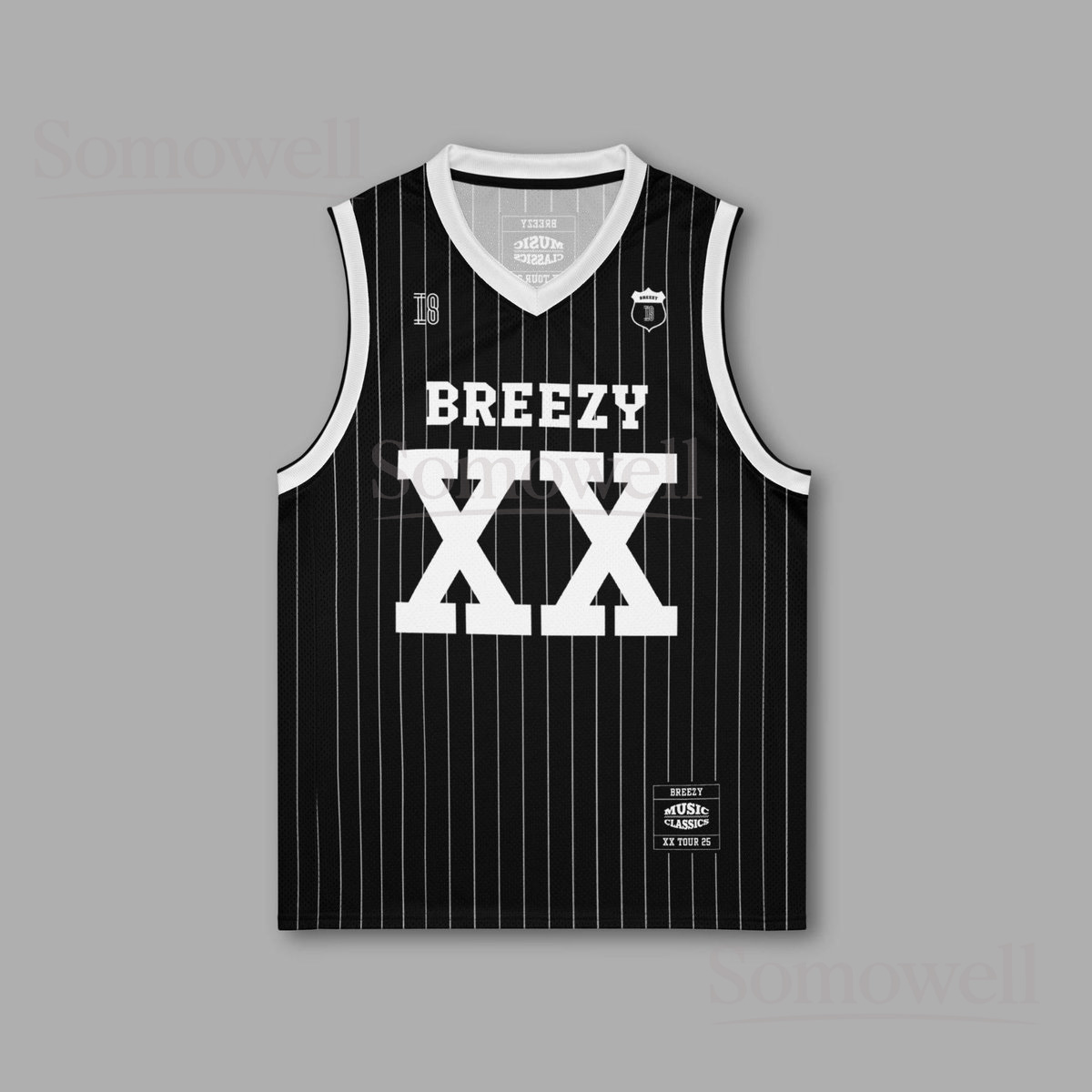 Custom Chris Brown Breezy Bowl Basketball Jersey Shirt for Music Fans Black and White XX Tour Concert Outfit with Classic Style