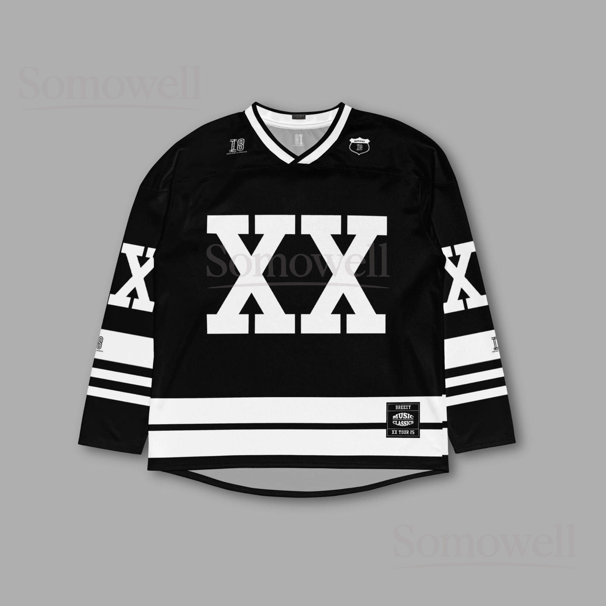 Custom Chris Brown Breezy Bowl Hockey Jersey Shirt for Music Fans Black and White XX Tour 2025 Concert Outfit