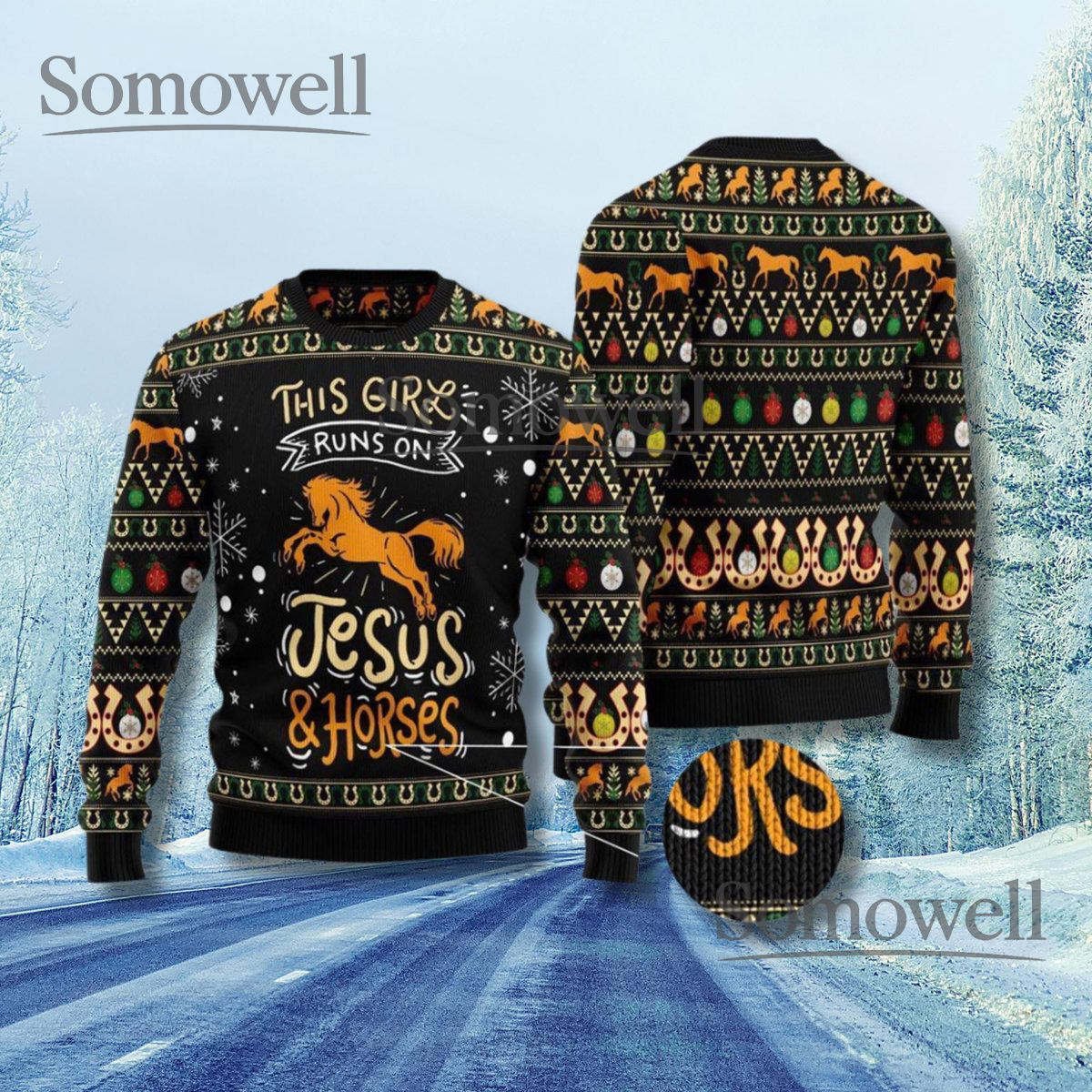 Christian Cowgirl Christmas Sweater This Girl Runs On Jesus Horses