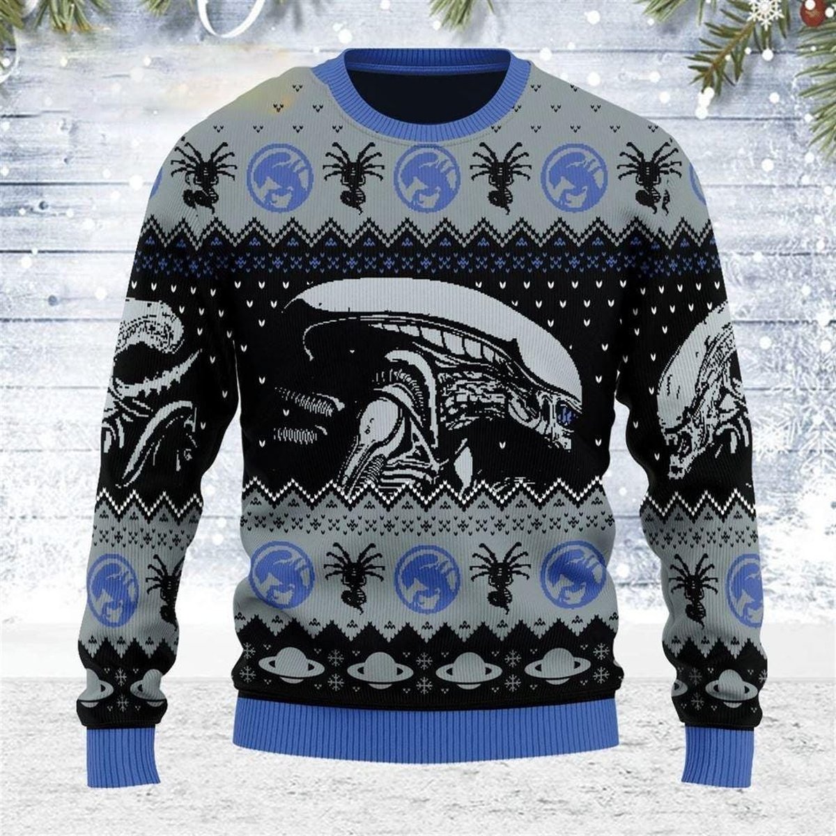 Alien Xenomorph Ugly Christmas Sweater Sci Fi Horror Movie Fan Jumper