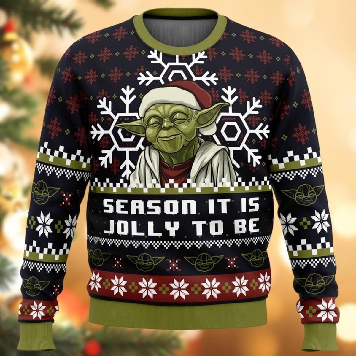Santa Yoda Black Ugly Christmas Sweater Funny Jedi Holiday Knit Jumper