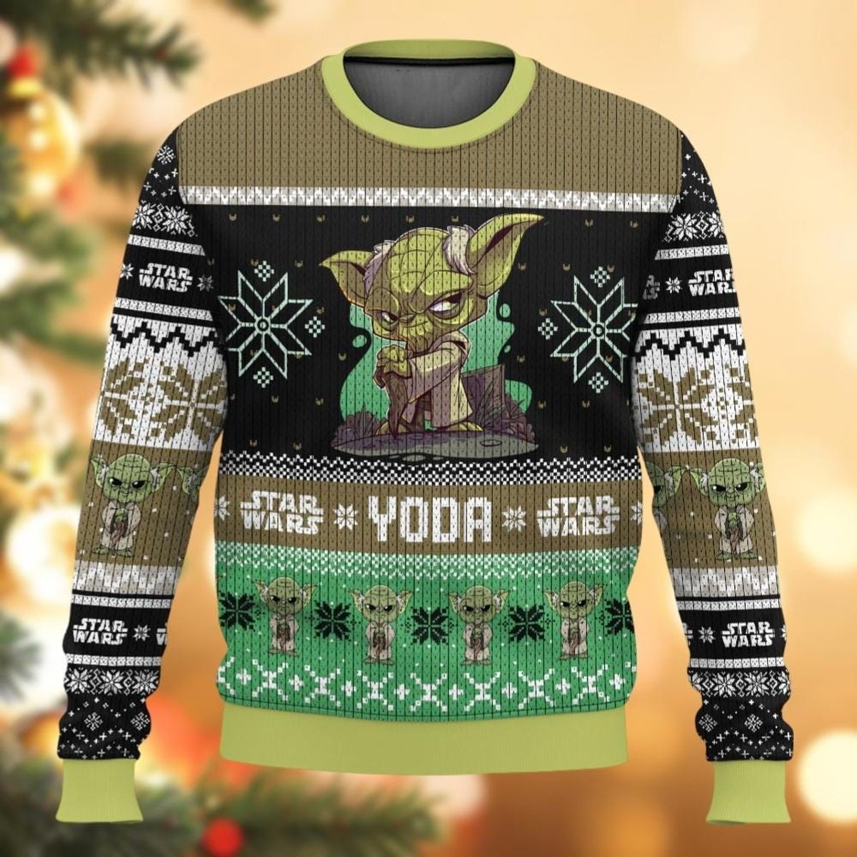 Star Wars Yoda Green Ugly Christmas Sweater Funny Jedi Holiday Knit Jumper