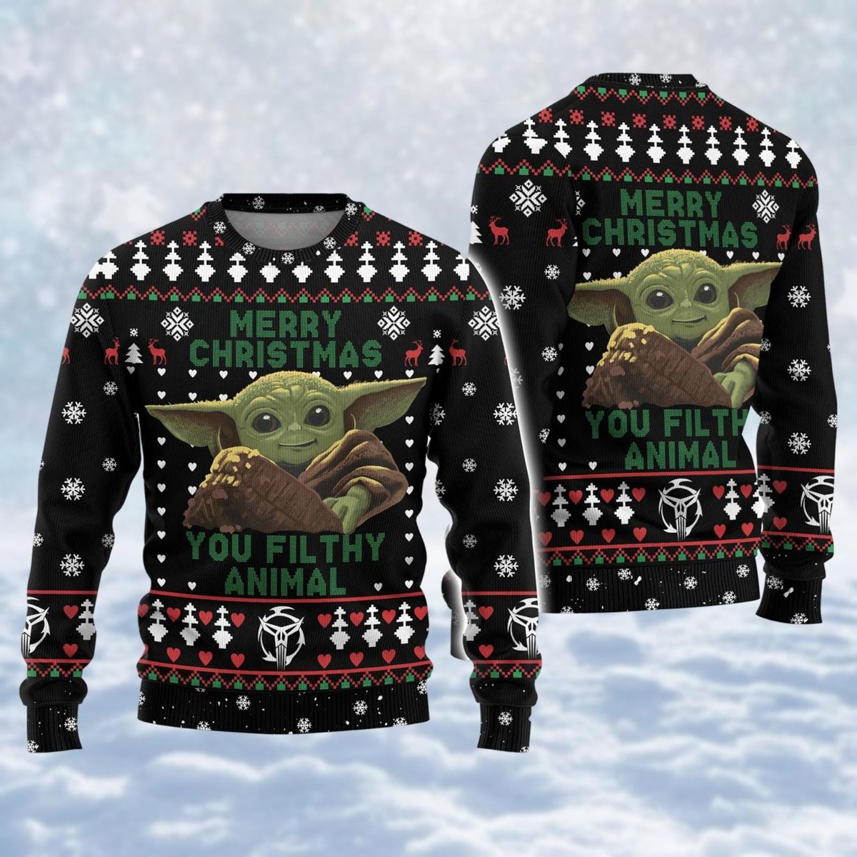 Baby Yoda Black Christmas Ugly Sweater Funny Star Wars Holiday Knit Jumper