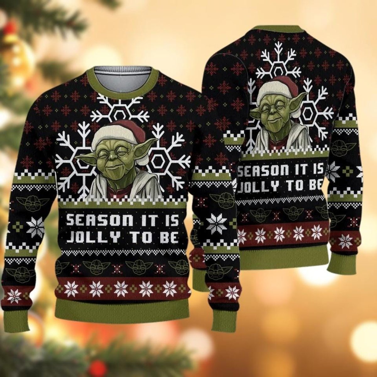 Yoda Santa Black Ugly Christmas Sweater Funny Season It Is Jolly To Be Holiday Knit Jumper