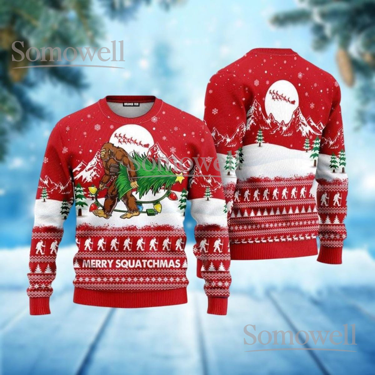 Bigfoot Merry Squatchmas Red Christmas Ugly Sweater Funny Sasquatch Holiday Knit Jumper