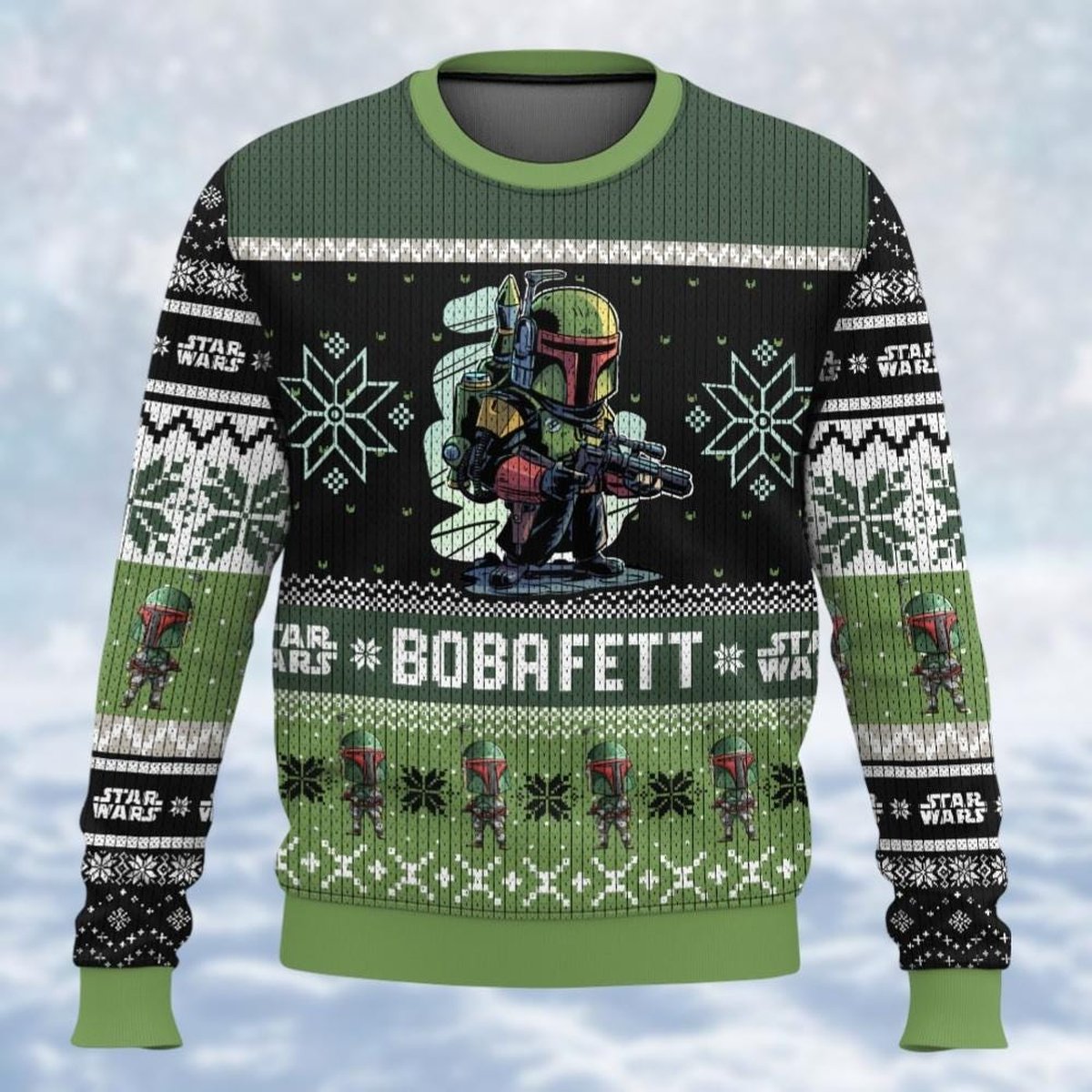 Boba Fett Green Christmas Ugly Sweater Star Wars Sci Fi Holiday Knit Jumper