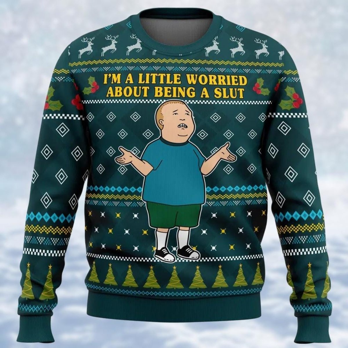 Bobby Hill Christmas Ugly Sweater Funny Quote Green Holiday Knit Jumper