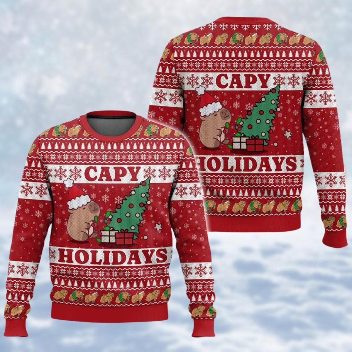 Capybara Christmas Ugly Sweater Capy Holidays Red Funny Animal Holiday Knit Jumper