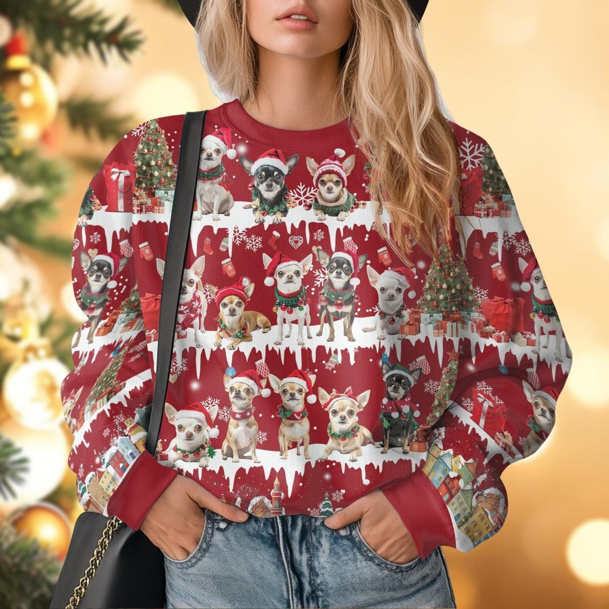 Chihuahua Red Ugly Christmas Sweater Cute Small Dog Lovers Holiday Knit Jumper