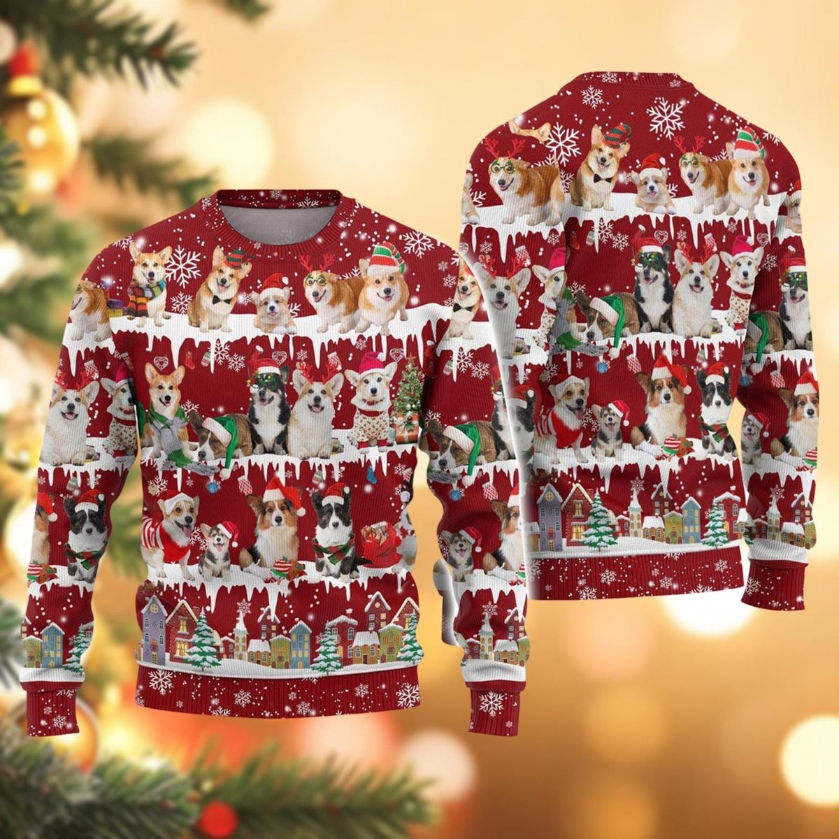 Corgi Dog Red Ugly Christmas Sweater Funny Puppy Lovers Holiday Knit Jumper