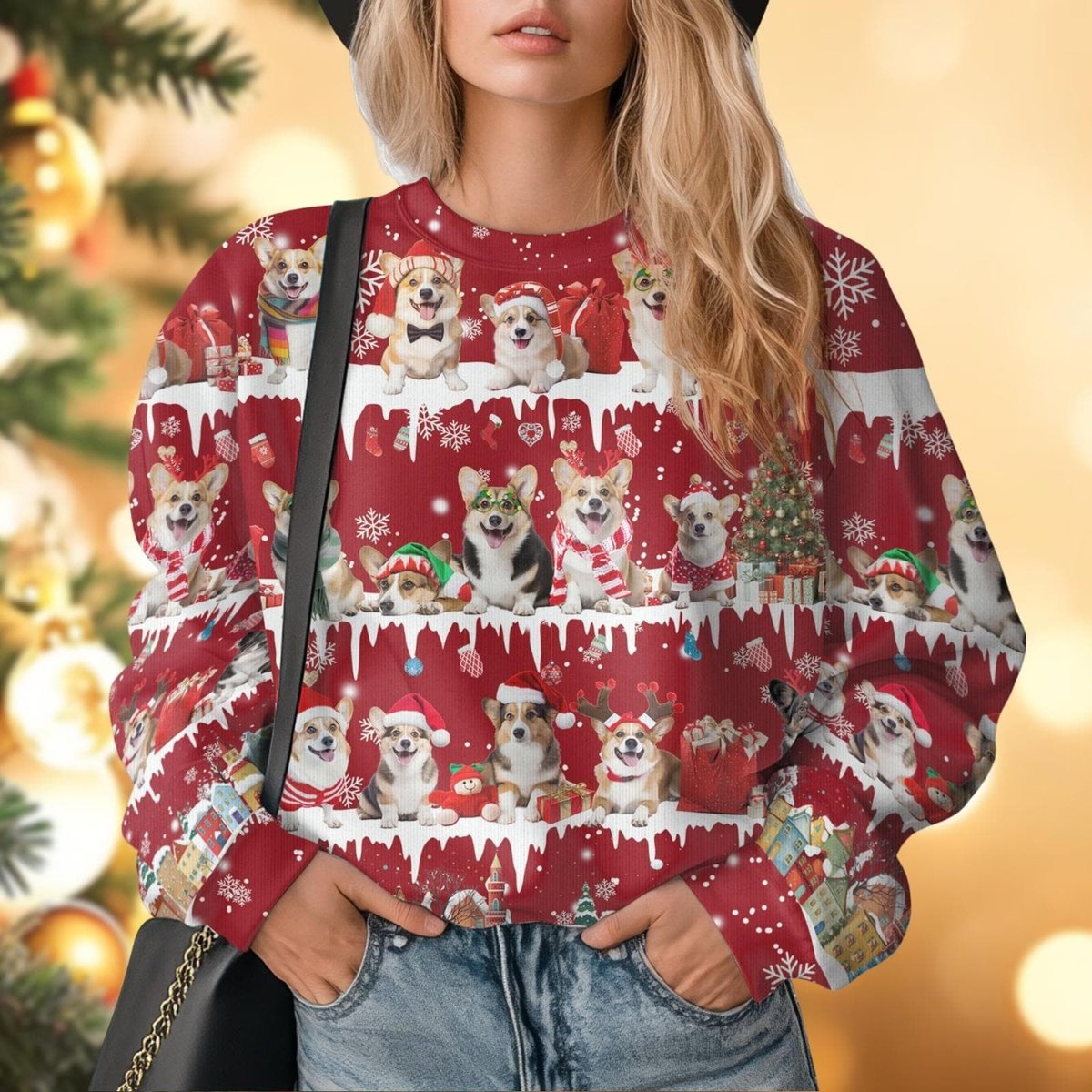 Corgi Red Ugly Christmas Sweater Cute Pet Lovers Holiday Knit Jumper