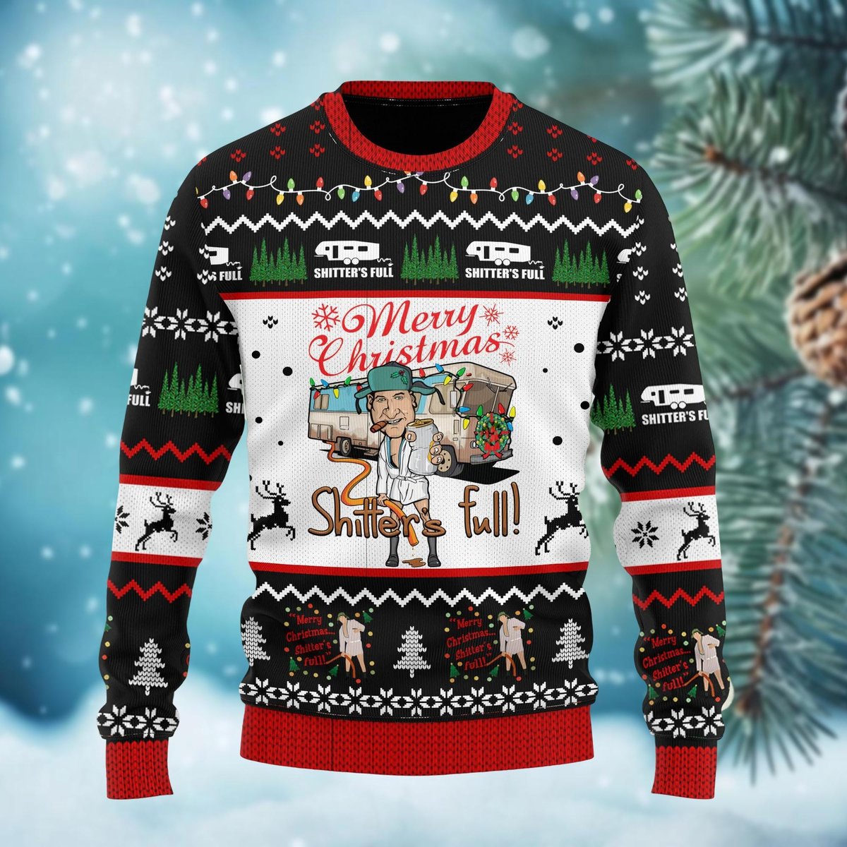 Cousin Eddie Shitters Full Ugly Christmas Sweater Funny Vacation Holiday Jumper