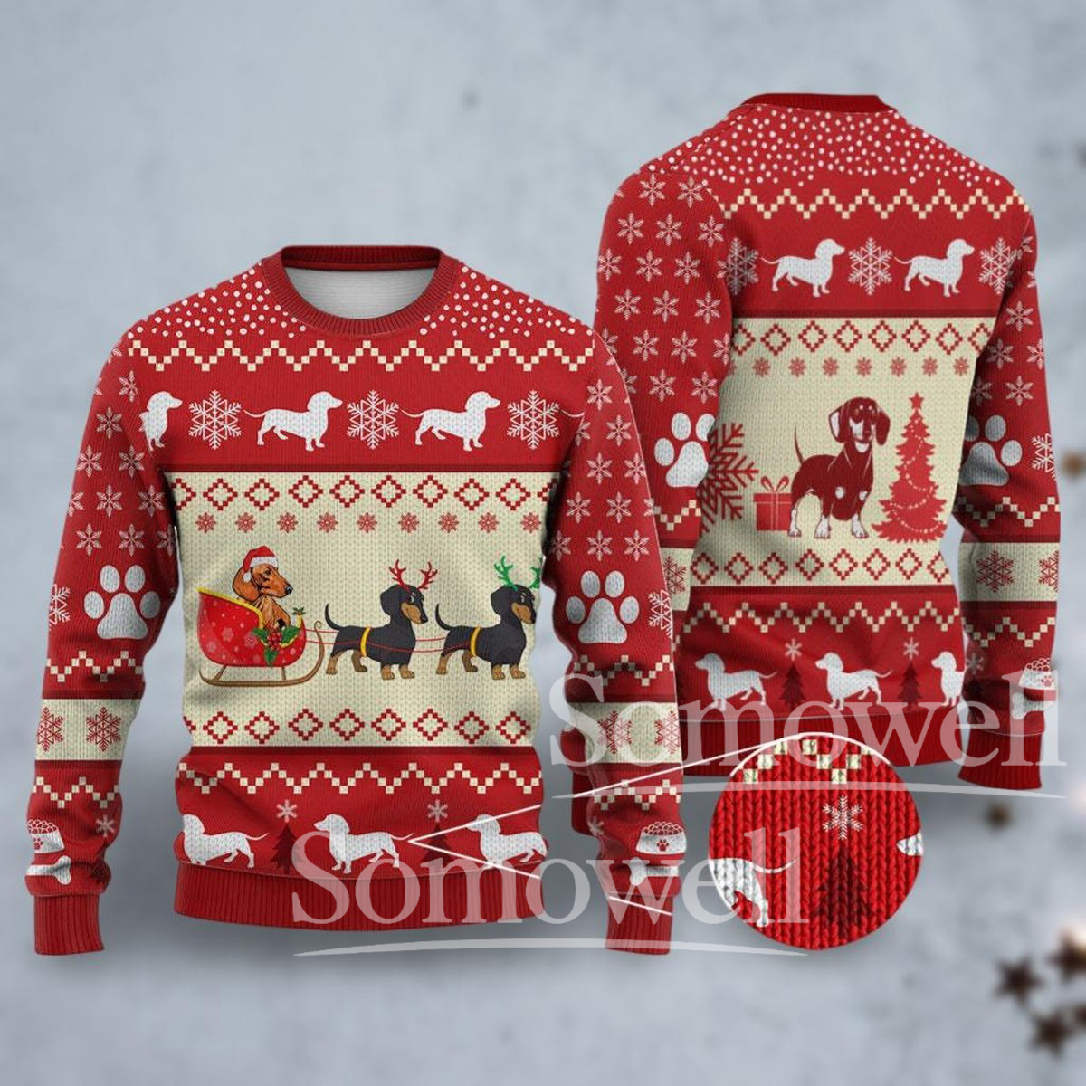 Dachshund Dog Ugly Christmas Sweater Cute Wiener Dog Holiday Knit Pullover Gift