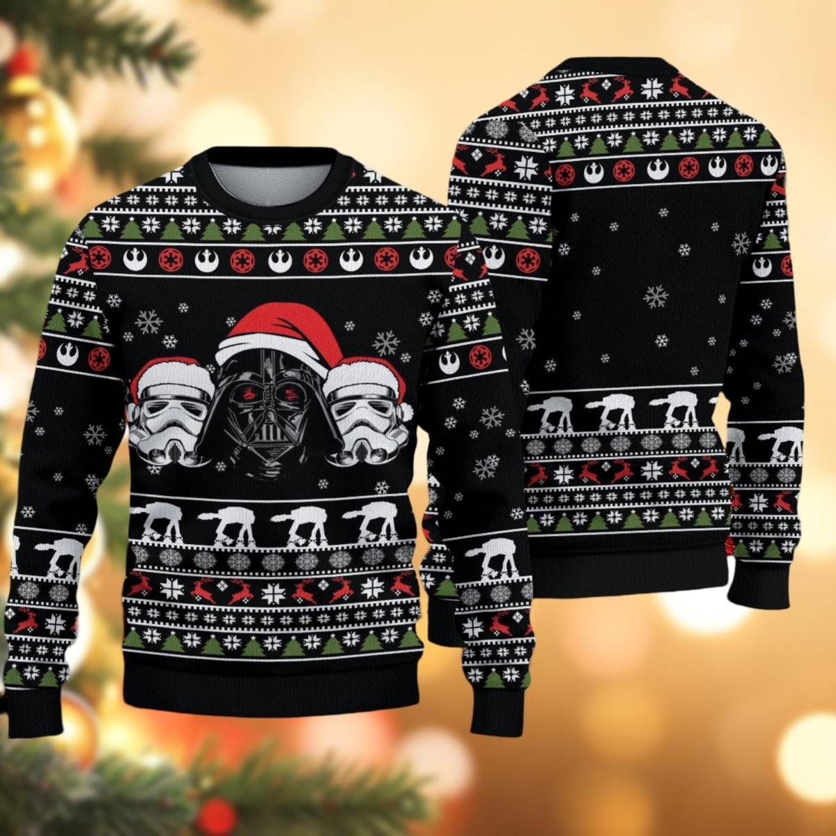 Darth Vader Stormtrooper Black Ugly Christmas Sweater Star Wars Galactic Empire Holiday Knit Jumper