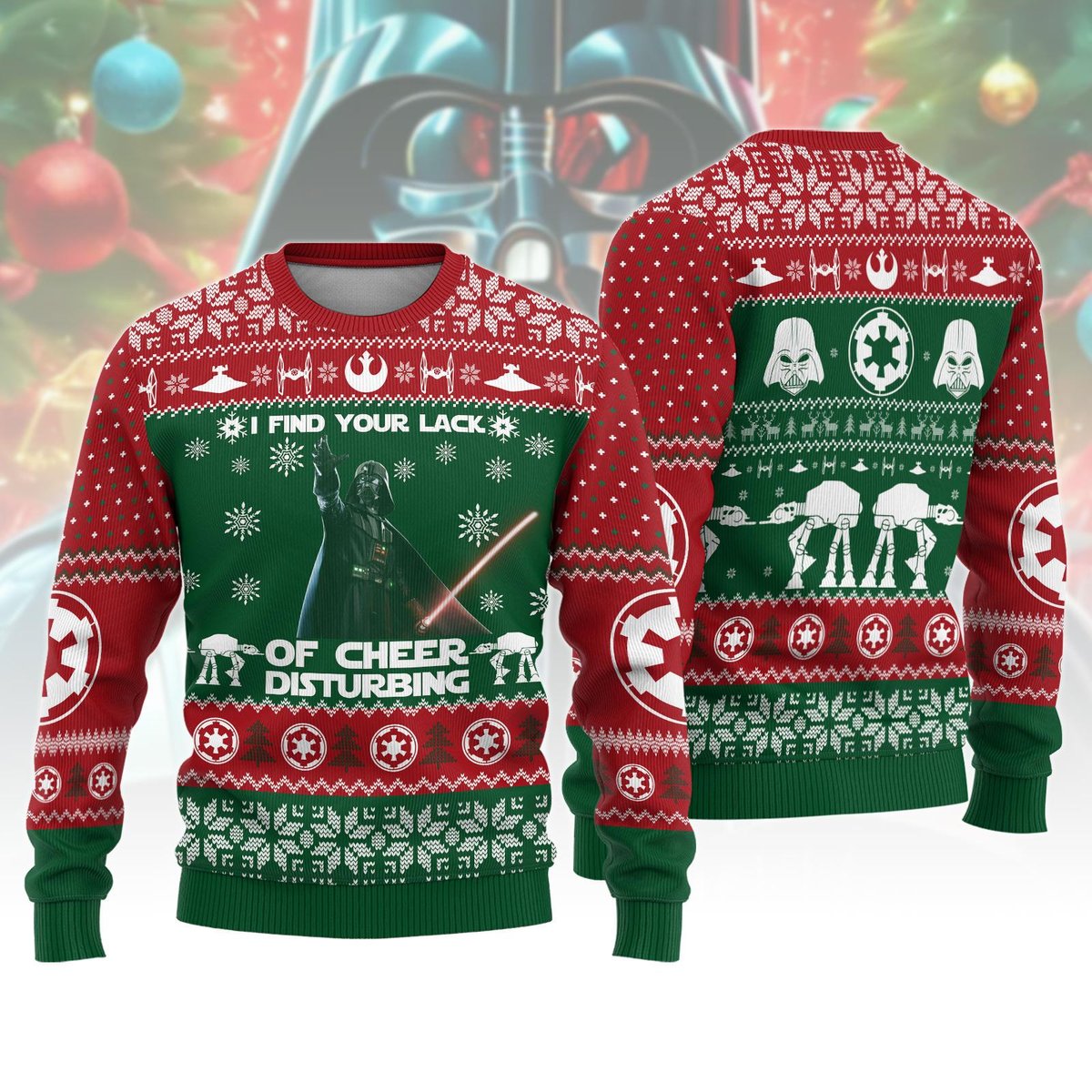Darth Vader Red Green Christmas Ugly Sweater Lack Of Cheer Disturbing Star Wars Knit Jumper
