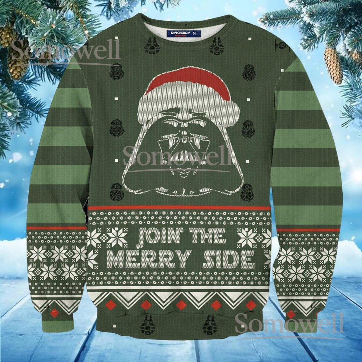 Darth Vader Green Christmas Ugly Sweater Join The Merry Side Sci-Fi Holiday Knit Jumper