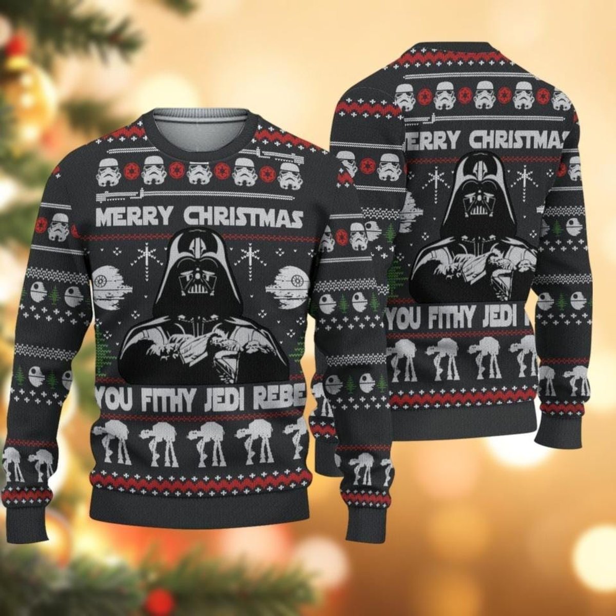 Merry Christmas You Filthy Jedi Rebel Black Ugly Christmas Sweater Funny Darth Vader Star Wars Holiday Knit Jumper