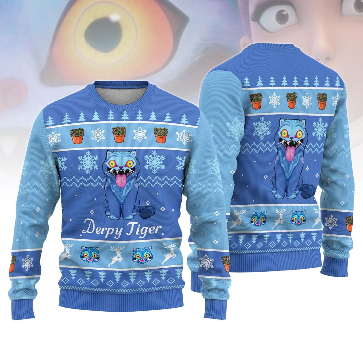 Derpy Tiger Ugly Sweater Funny Blue Cat Meme Lovers Cute Christmas Gift