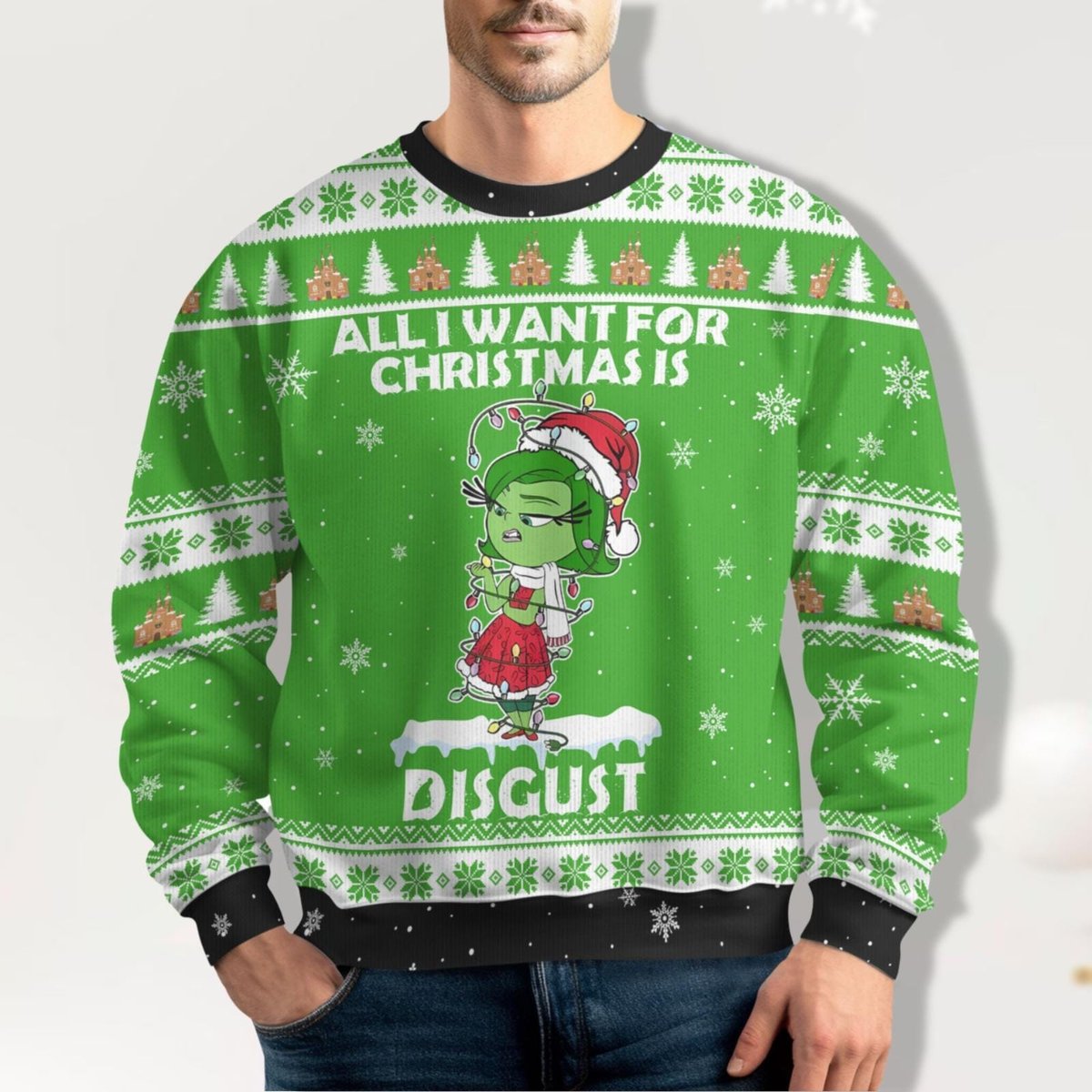 Disgust Inside Out 2 Funny Ugly Christmas Sweater Green Holiday Jumper