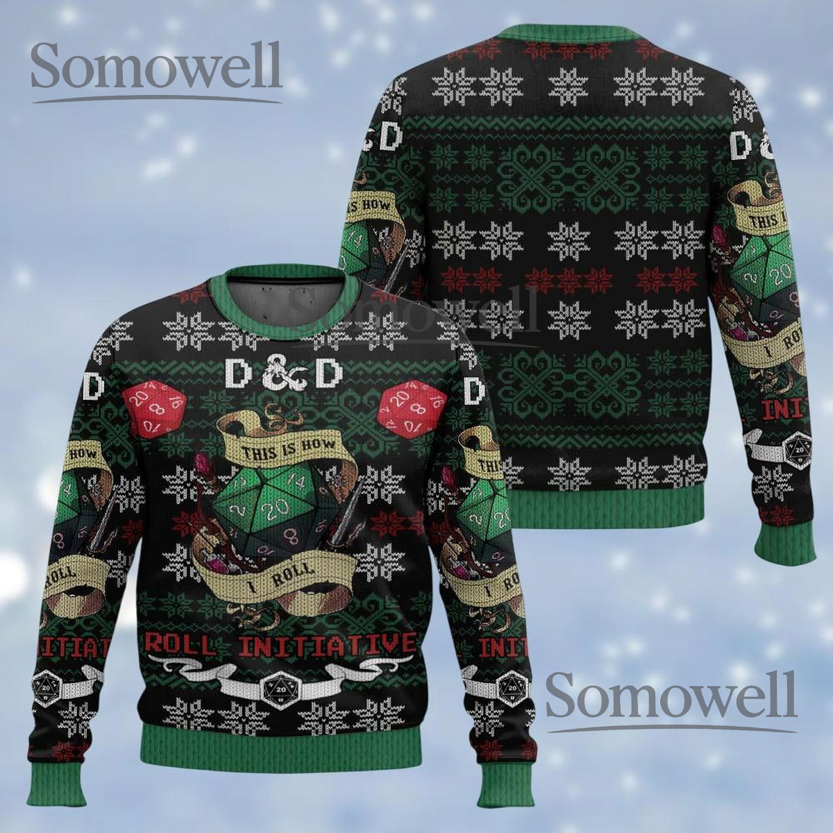 nD Roll Initiative Ugly Christmas Sweater Funny Dice Game Holiday Knit Jumper