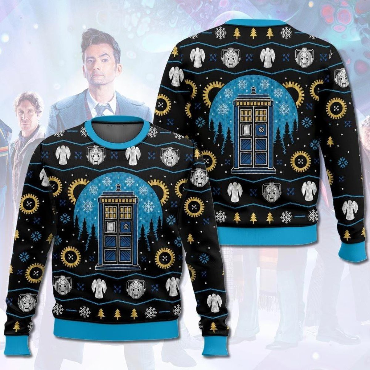Doctor Who Christmas Black Ugly Sweater TARDIS Time Travel Holiday Knit Jumper