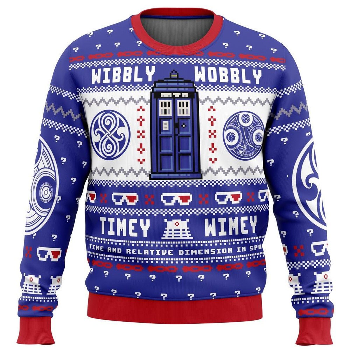 Doctor Who Blue Christmas Ugly Sweater Wibbly Wobbly Timey Wimey Holiday Knit Jumper