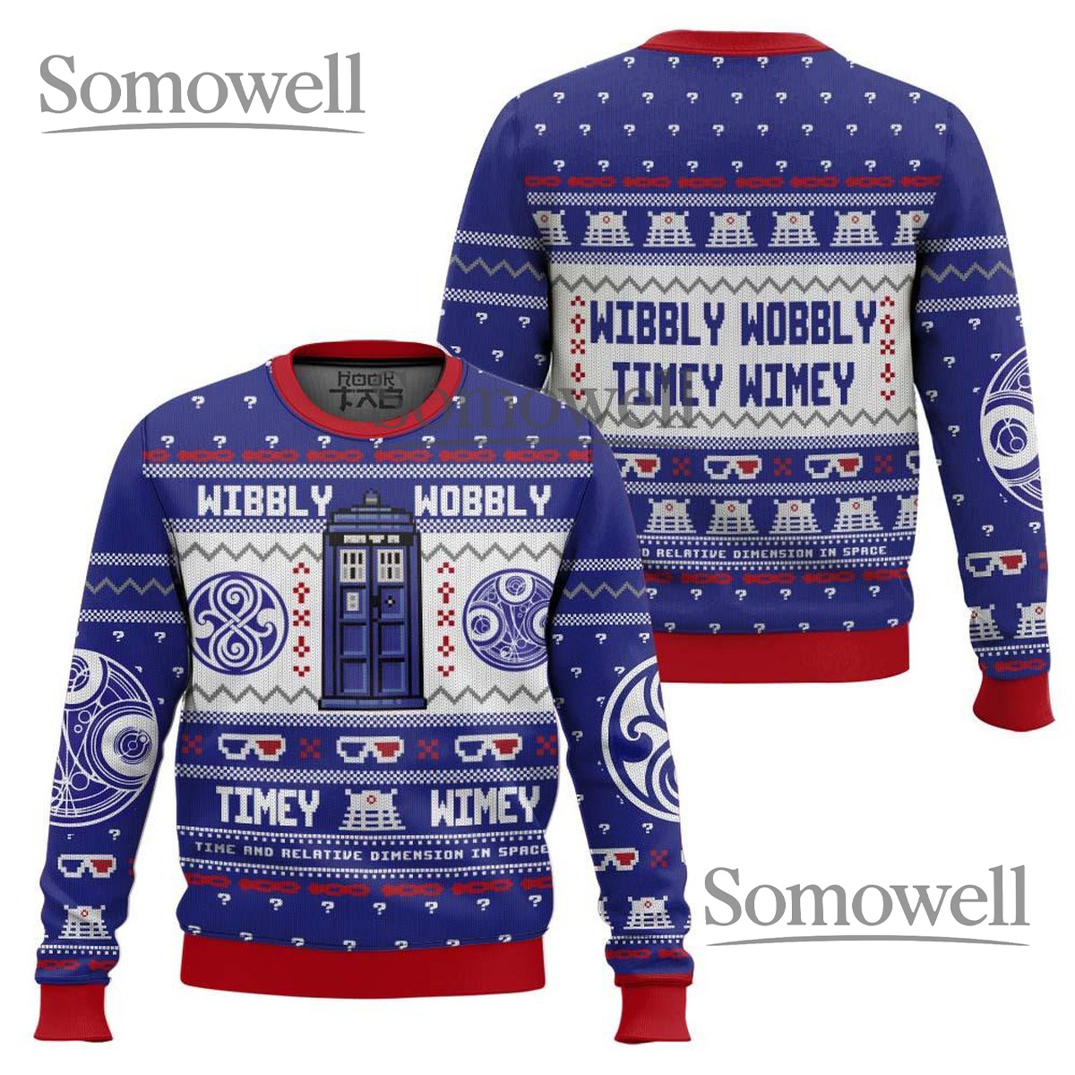 Doctor Who Wibbly Wobbly Timey Wimey Ugly Christmas Sweater Blue Holiday Jumper