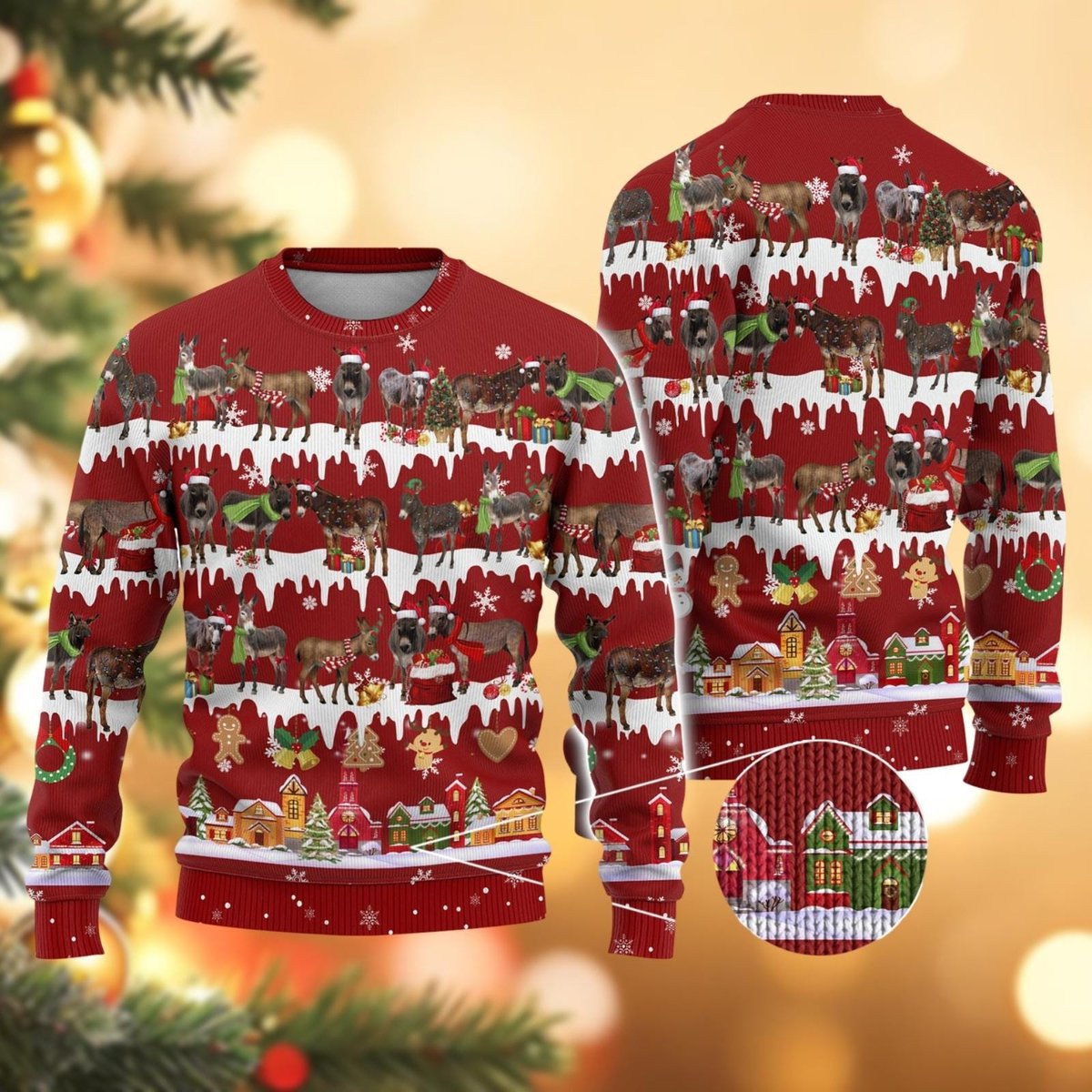 Christmas Donkey Red Ugly Christmas Sweater Funny Farm Animal Lovers Holiday Knit Jumper