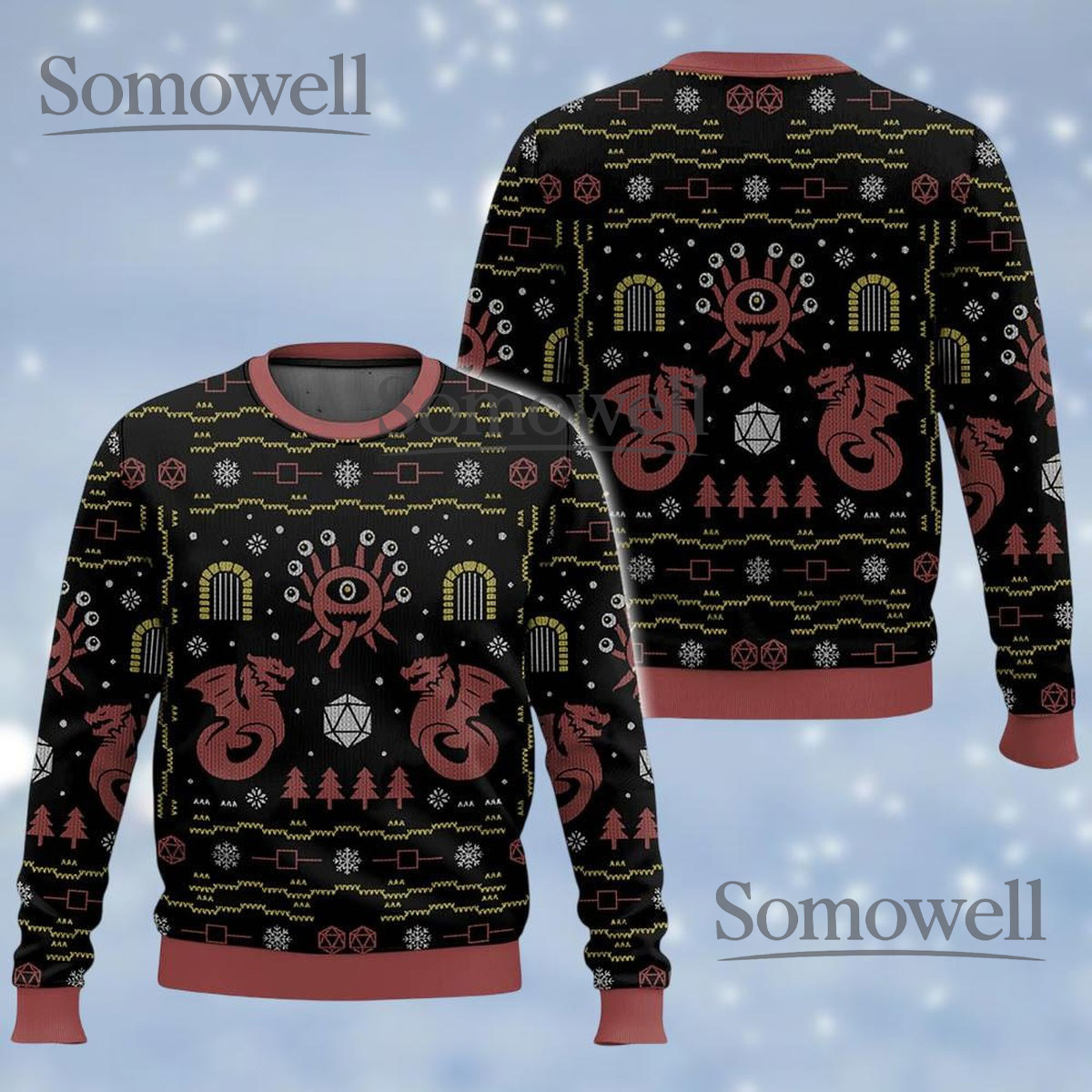 Dungeons and Dragons Monster Pattern Ugly Christmas Sweater Fantasy Knit Jumper