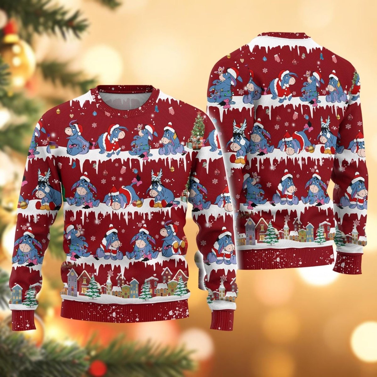 Christmas Eeyore Red Ugly Christmas Sweater Cute Winnie the Pooh Holiday Knit Jumper