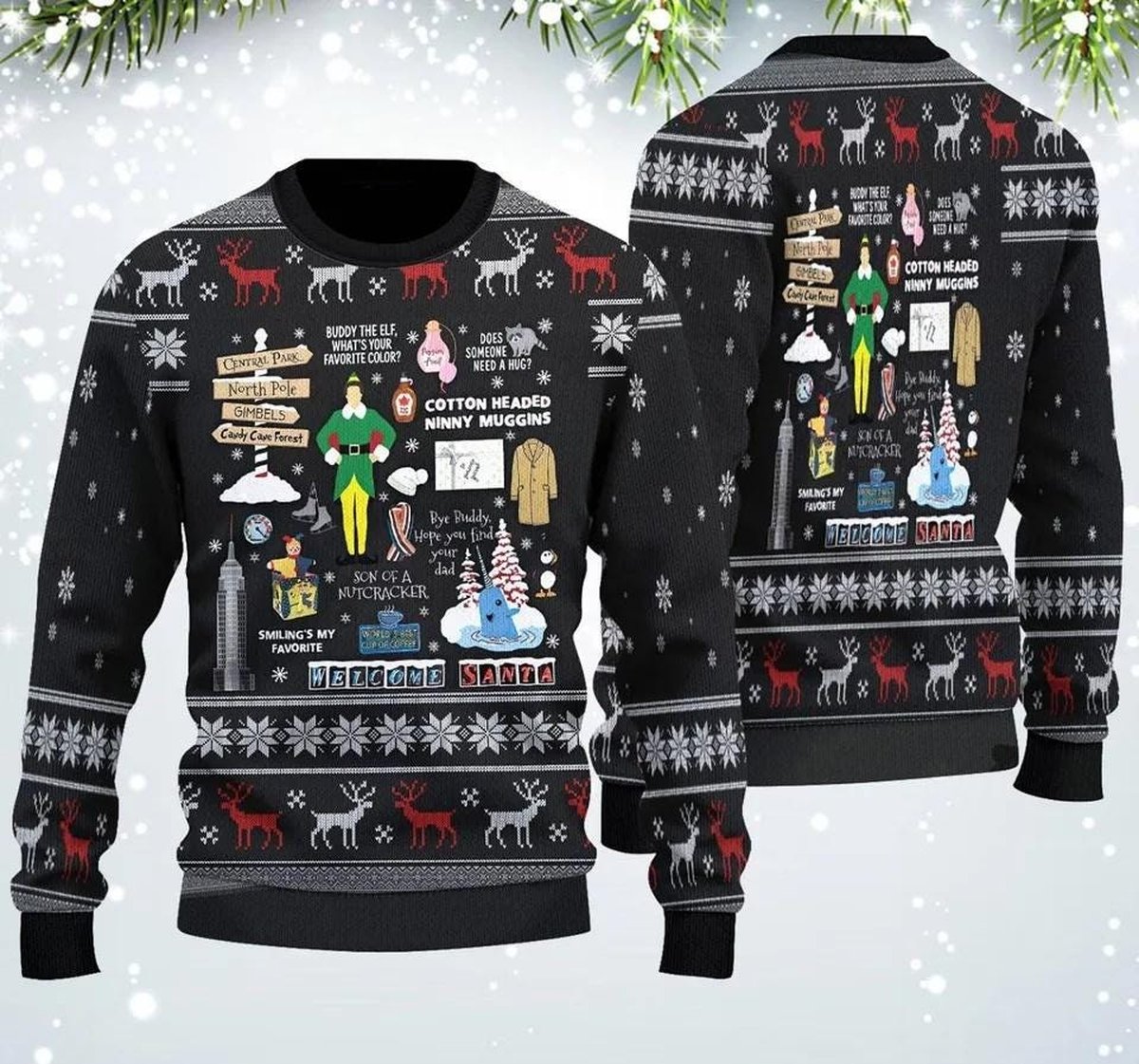 Elf Buddy The Elf Quotes Ugly Christmas Sweater Funny Movie Holiday Jumper