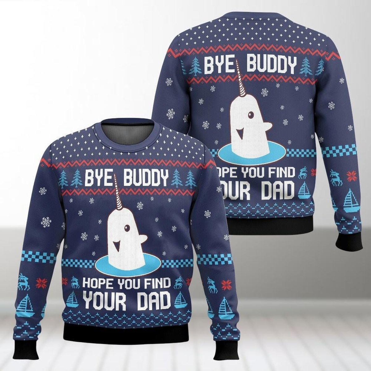 Bye Buddy Elf Whale Ugly Sweater Funny Christmas Movie Fans Holiday Gift