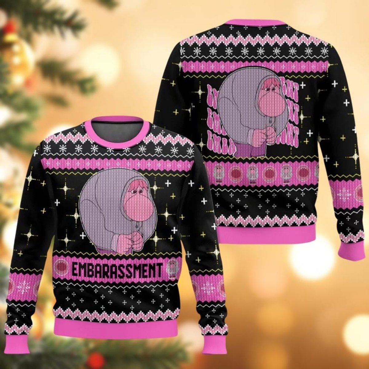 Embarrassment Inside Out Black Pink Ugly Christmas Sweater Funny Pixar Holiday Knit Jumper