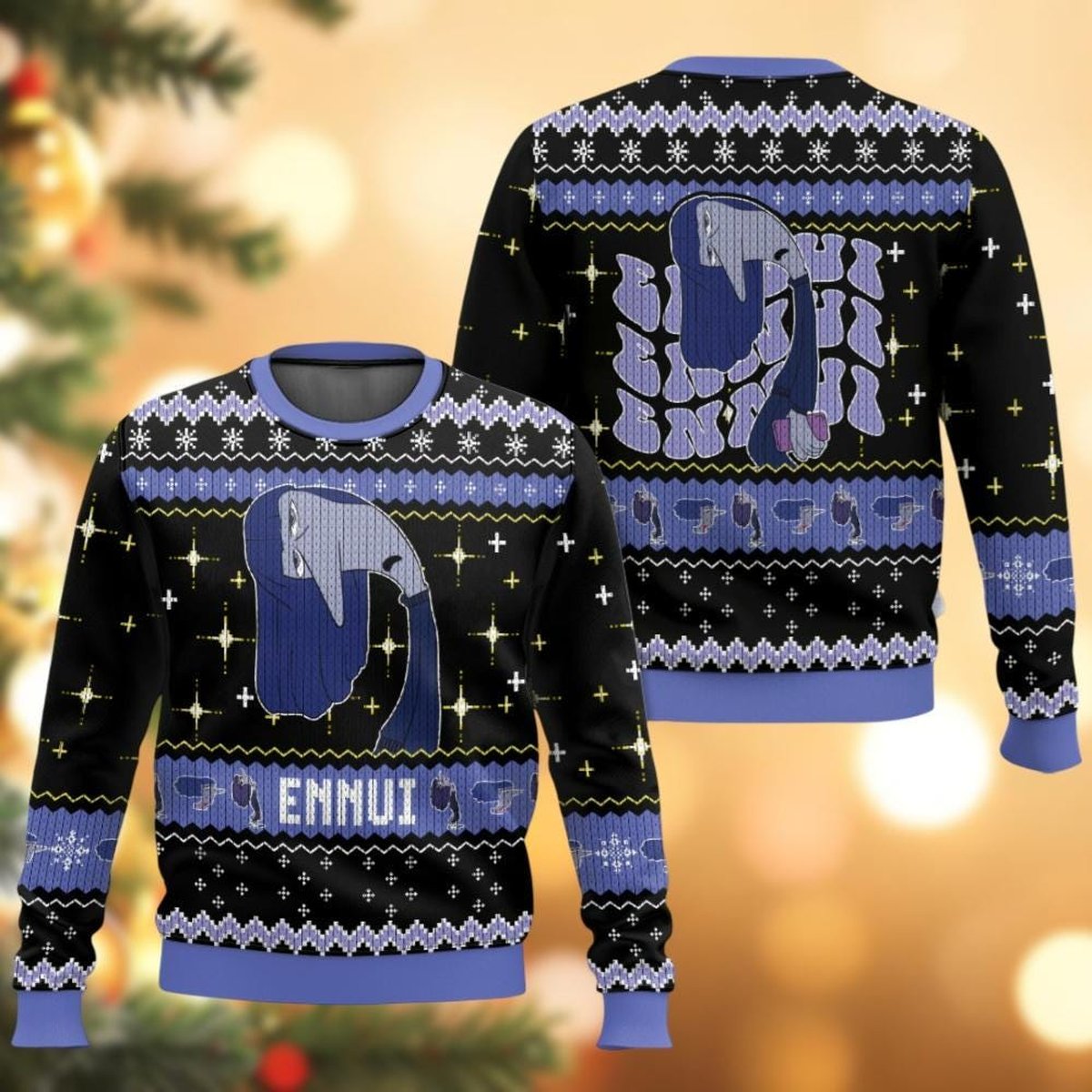 Ennui Inside Out Black Blue Ugly Christmas Sweater Funny Pixar Holiday Knit Jumper