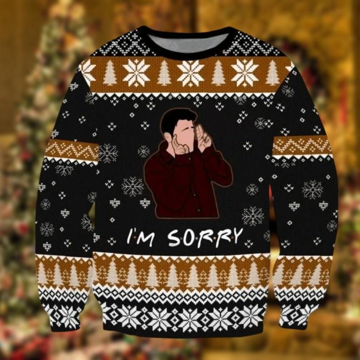 I’m Sorry Meme Christmas Black Ugly Sweater Funny Holiday Snowflake Knit Jumper