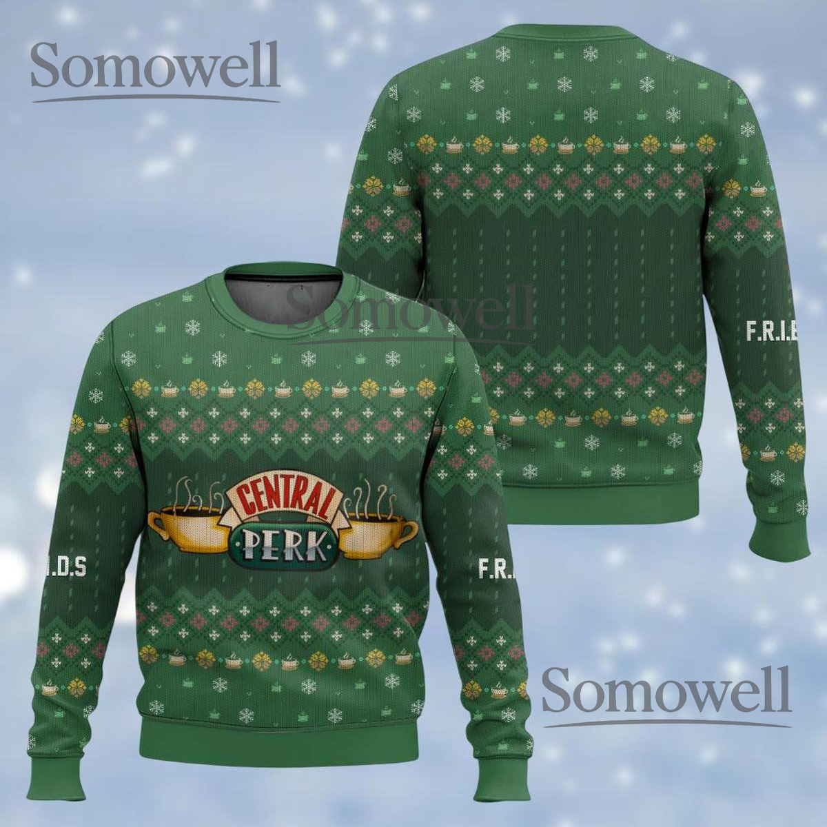 Friends Central Perk Ugly Christmas Sweater Funny TV Show Holiday Knit Jumper