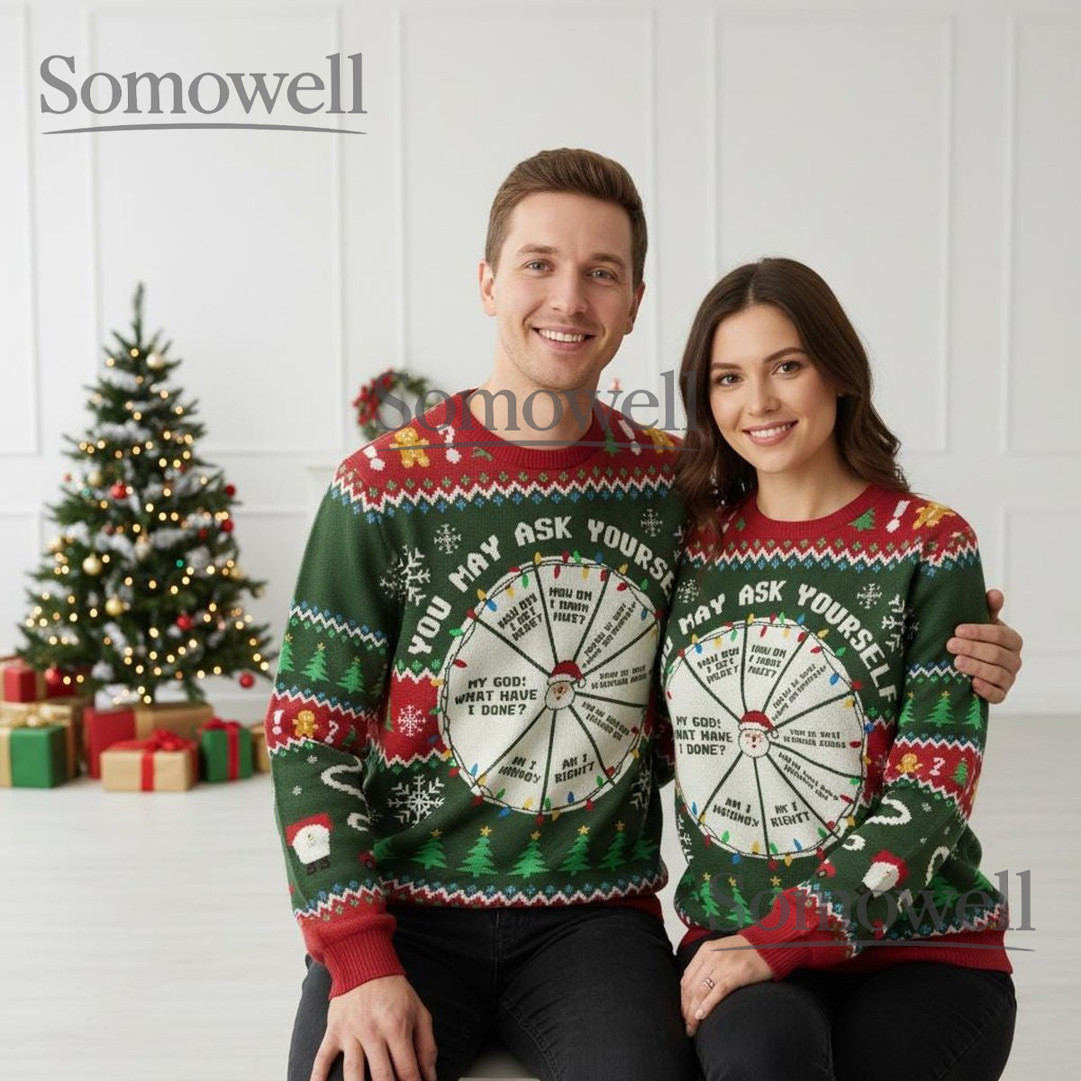 You May Ask Yourself Christmas Ugly Sweater Funny Game Spinner Design