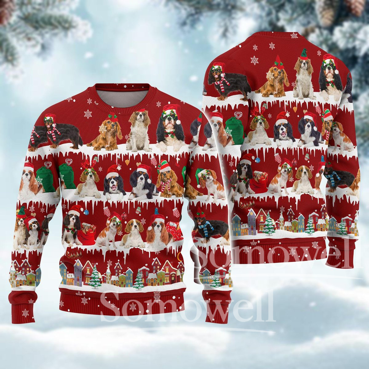 Cute Dog Breed Christmas Ugly Sweater Funny Holiday Knit Pullover for Pet Owners