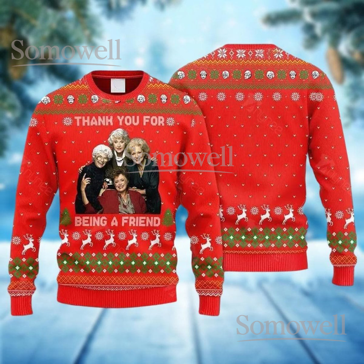 Golden Girls Christmas Red Ugly Sweater Thank You For Being A Friend Holiday Knit Jumper