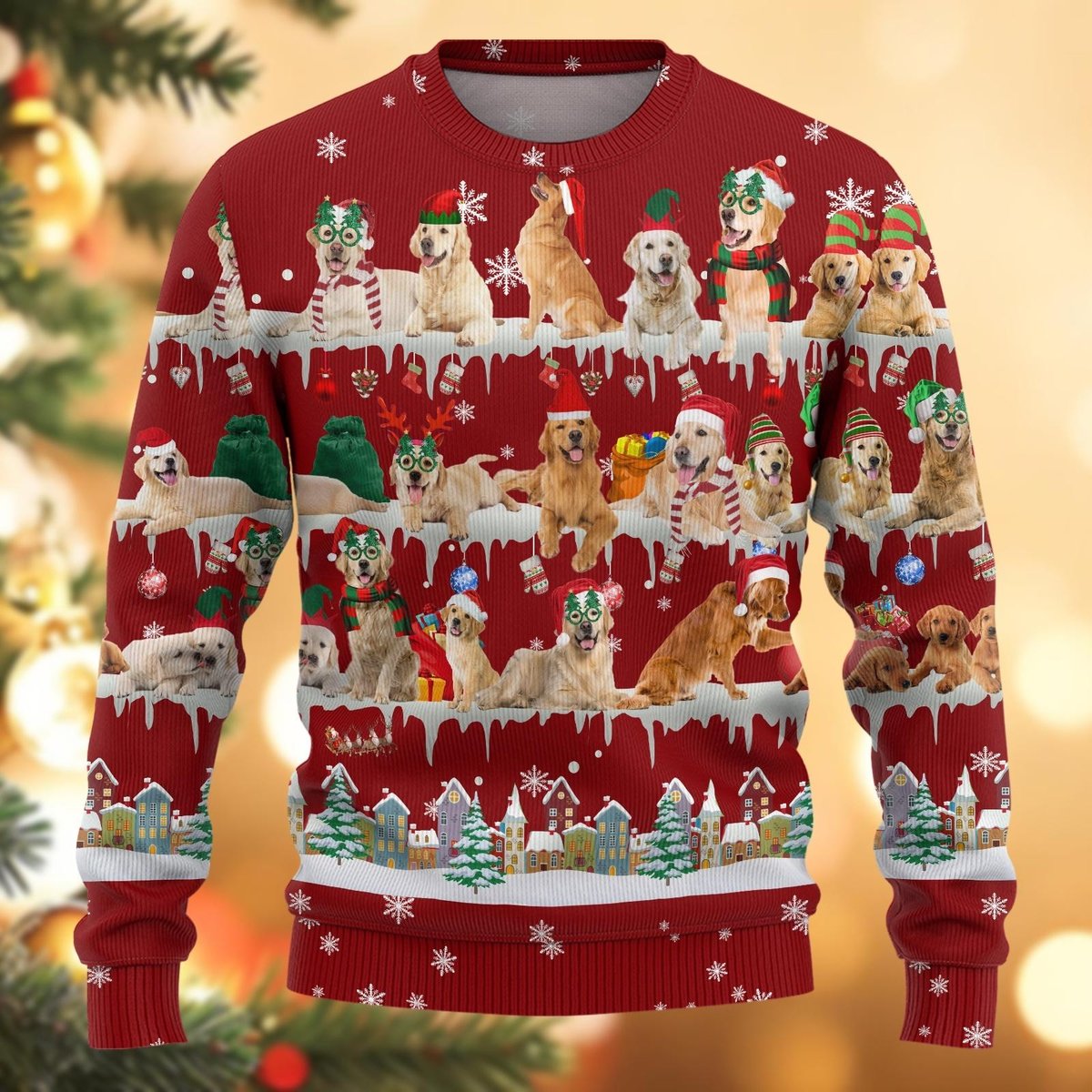 Christmas Golden Retriever Red Ugly Christmas Sweater Funny Dog Lovers Holiday Knit Jumper
