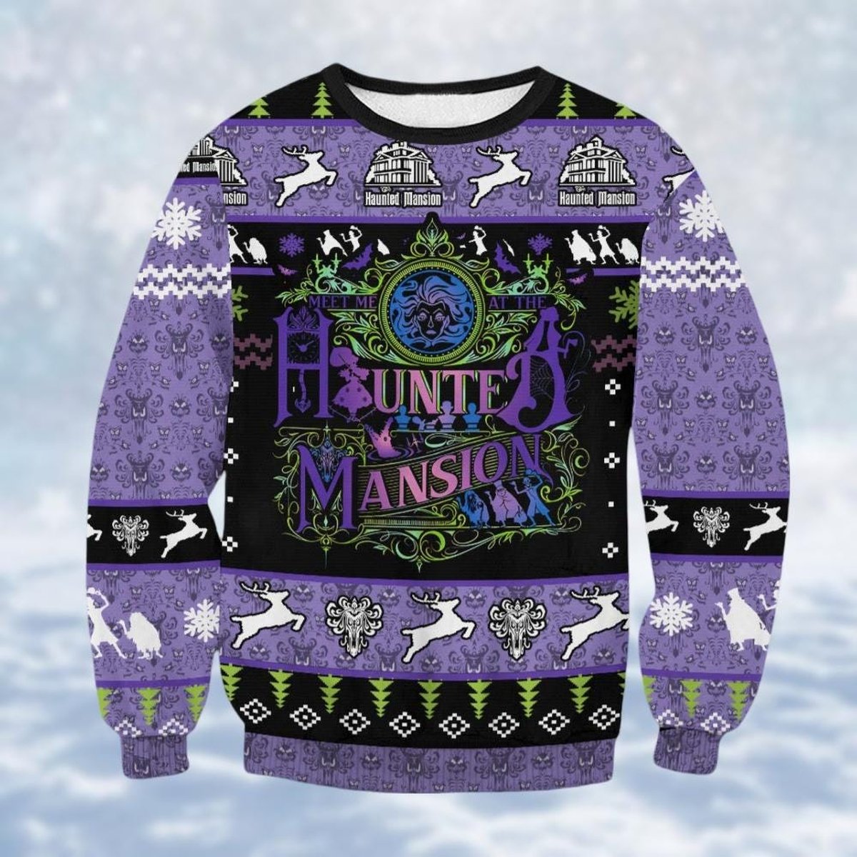 Haunted Mansion Purple Christmas Ugly Sweater Spooky Disney Holiday Knit Jumper