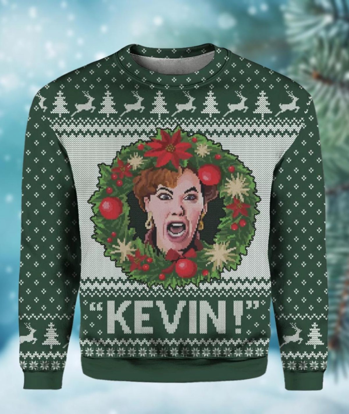 Home Alone Kevin Christmas Ugly Sweater Funny Mom Shouting Green Holiday Knit Jumper
