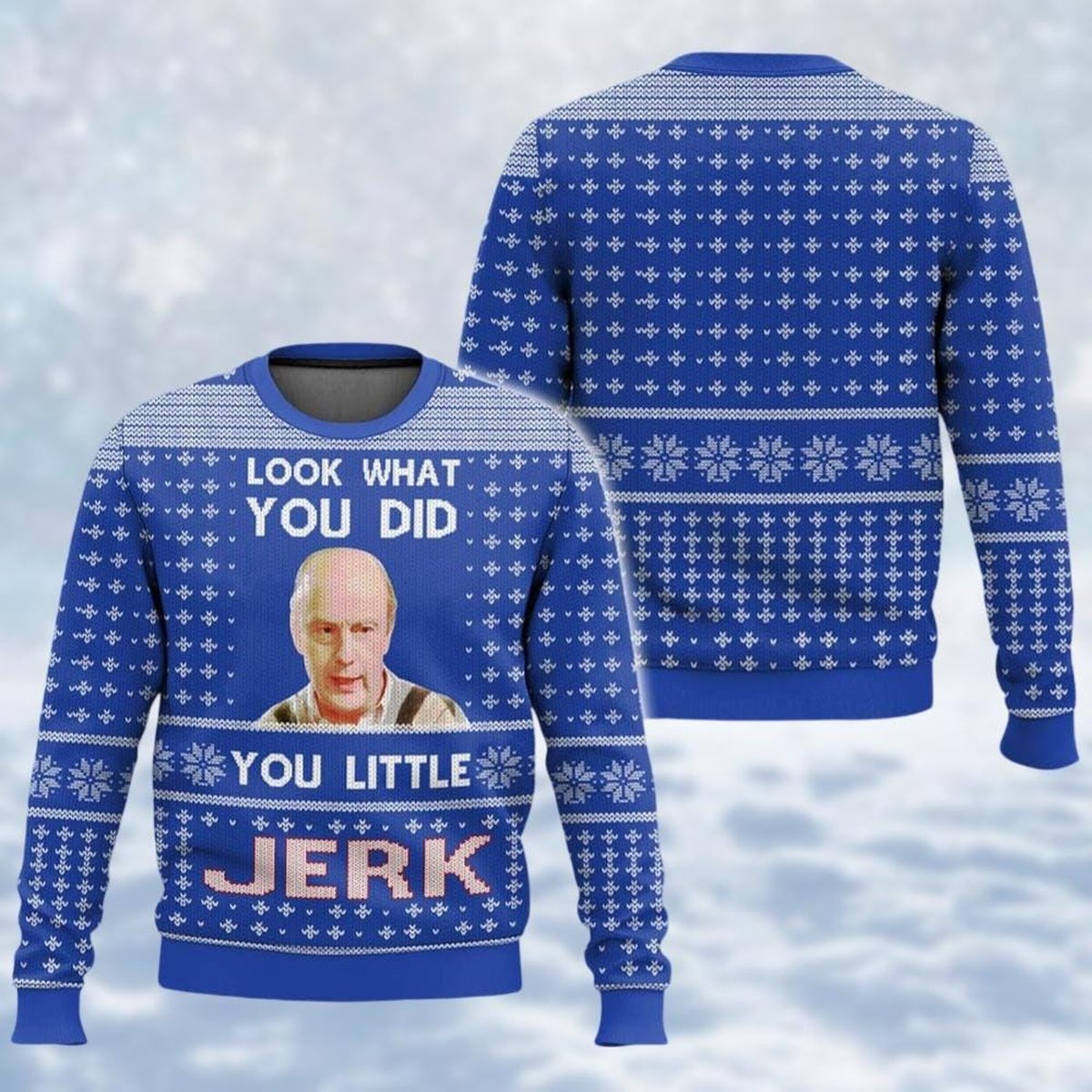 Home Alone Blue Christmas Ugly Sweater Funny Movie Quote Holiday Knit Jumper