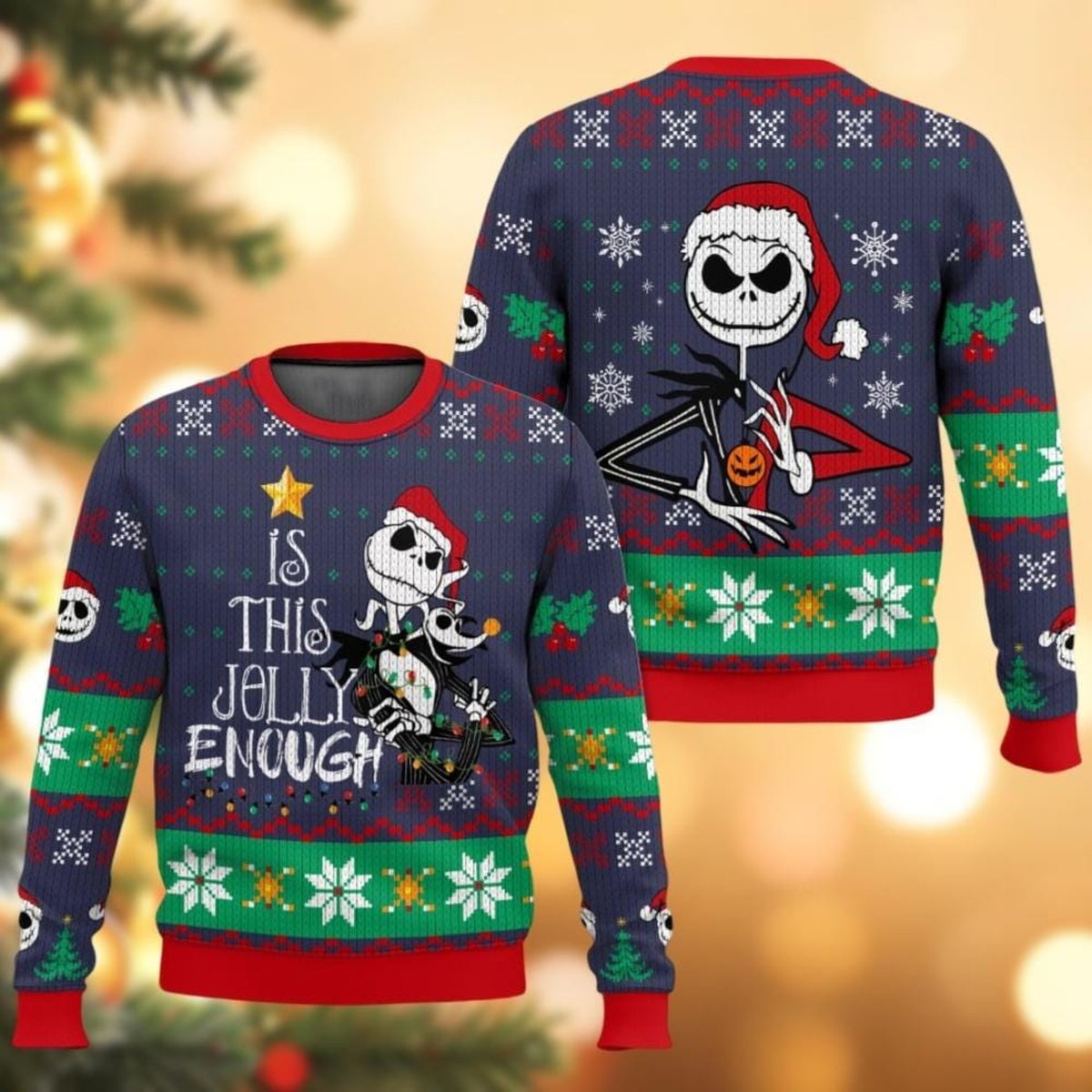 Jack Skellington Christmas Navy Ugly Sweater Is This Jolly Enough Holiday Knit Jumper