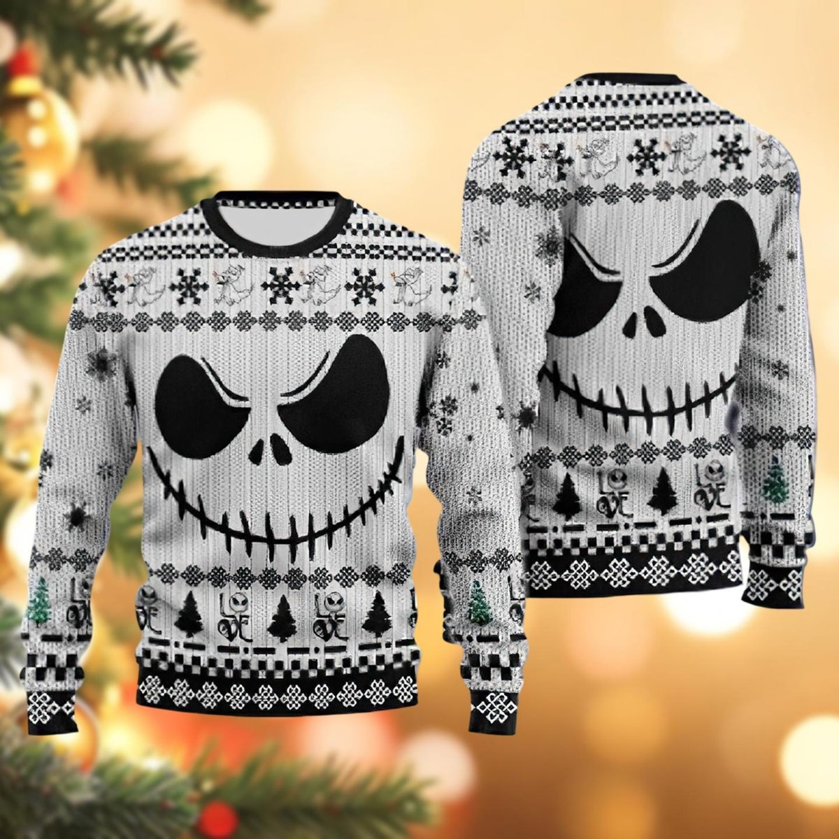 Jack Skellington Christmas White Ugly Sweater Big Grin Holiday Minimal Knit Jumper