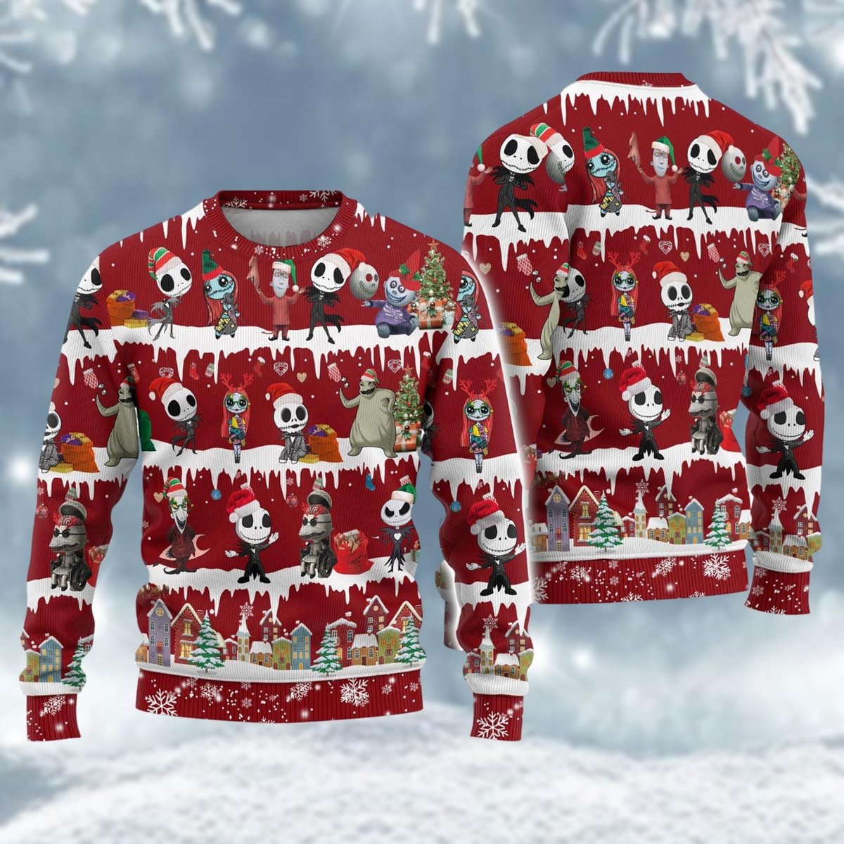 Jack Skellington Red Christmas Ugly Sweater Nightmare Before Christmas Holiday Knit Jumper