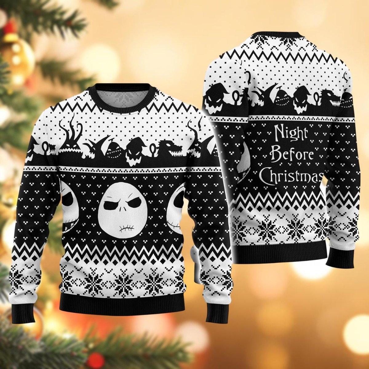 Jack Skellington Christmas Black Ugly Sweater Night Before Xmas Holiday Pattern Knit Jumper