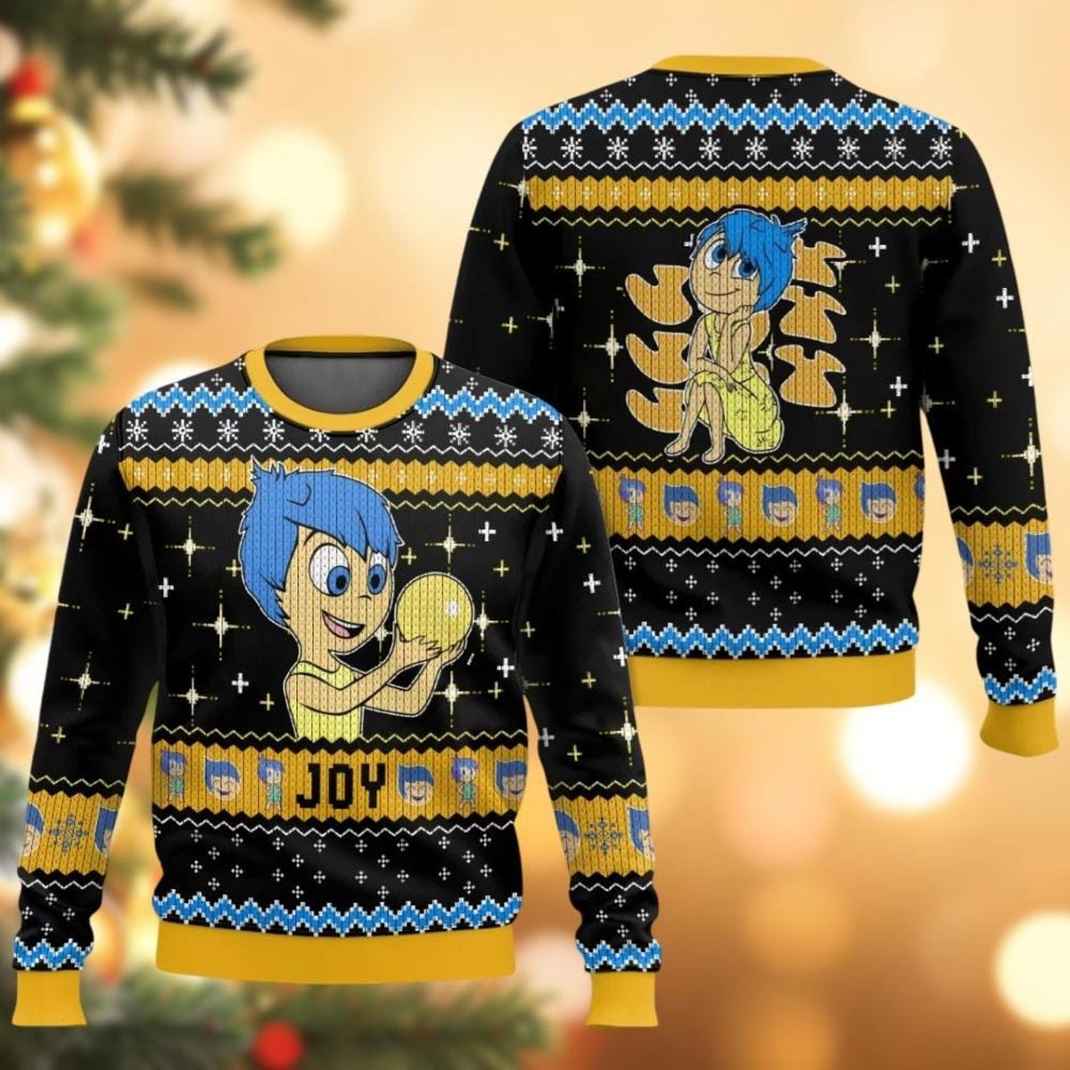 Joy Inside Out Christmas Black Ugly Sweater Pixel Art Holiday Cute Character Knit Jumper